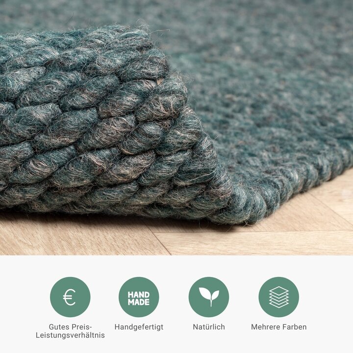 Wollteppich - Brilliant Blau Grün