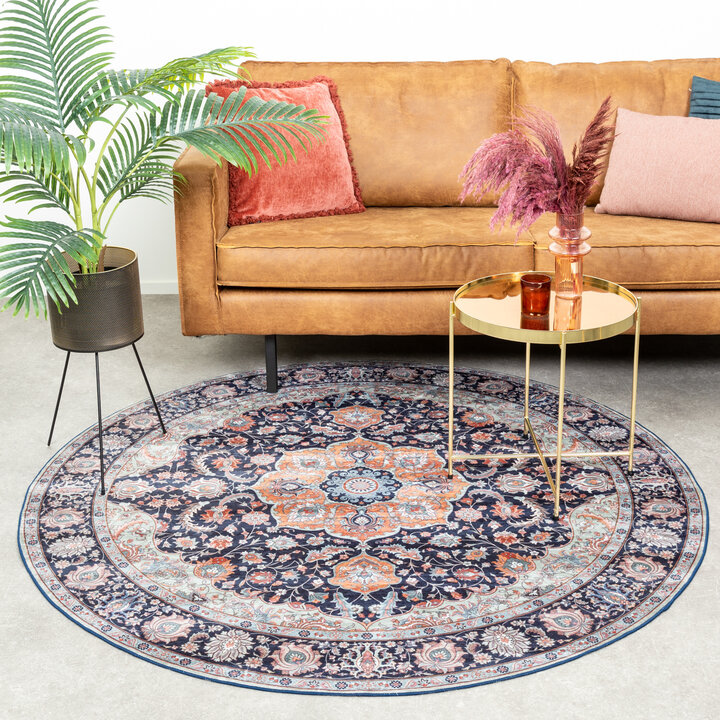 Teppich Vintage Rund - Imagine Medaillon Blau