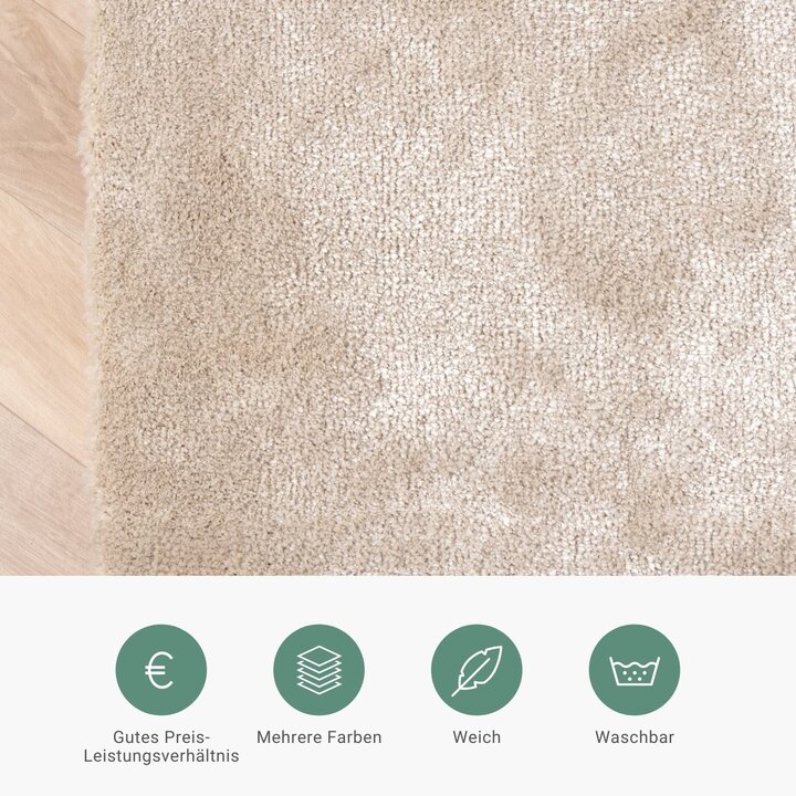 Waschbarer Viskose Teppich - Vive Creme