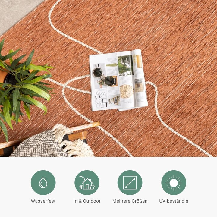 In- & Outdoor Teppich Rund - Porto Lines Terracotta