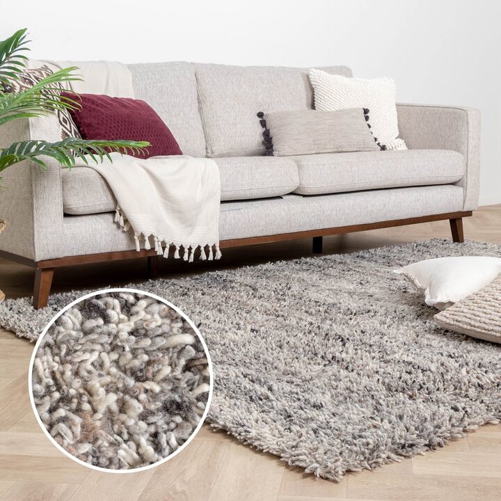 Hochflor Wollteppich - Royal Hellgrau Meliert