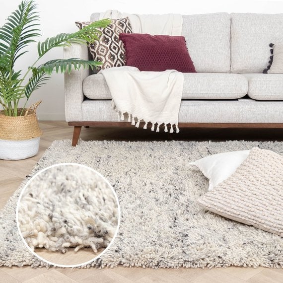 FRAAI | Home & Living Hochflor Wollteppich - Royal Creme/Grau