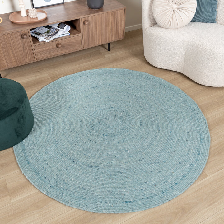 Wollteppich Rund - Wise Blau 364