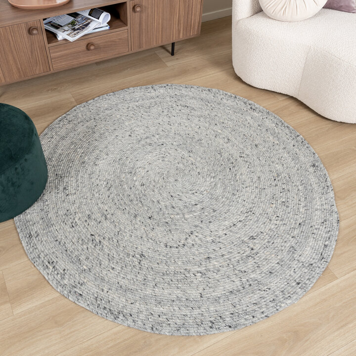 Wollteppich Rund - Wise Grau Weiß 609