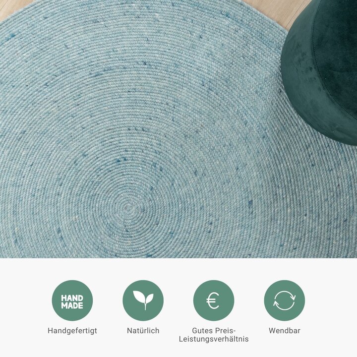 Wollteppich Rund - Wise Blau 364