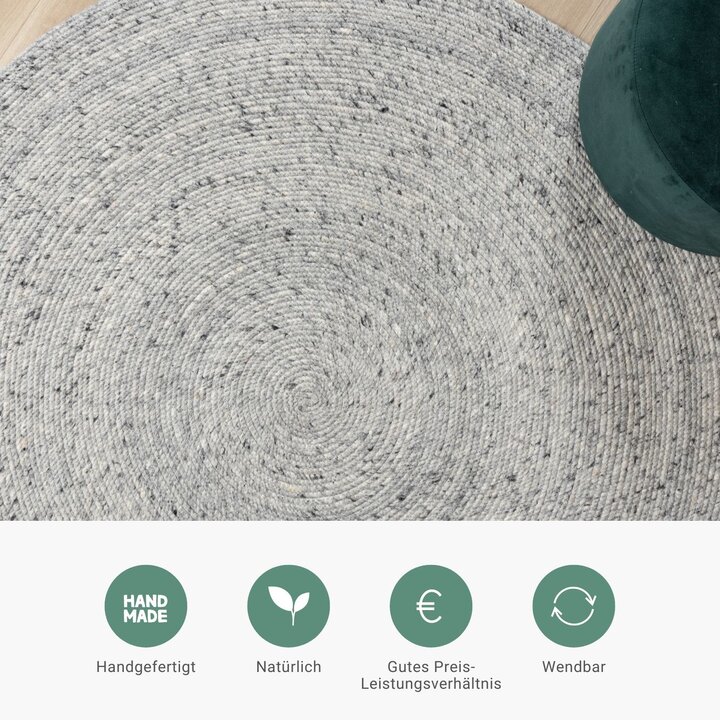 Wollteppich Rund - Wise Grau Weiß 609