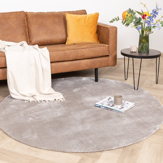 FRAAI | Home & Living Waschbarer Viskose Teppich Rund - Vive Grau