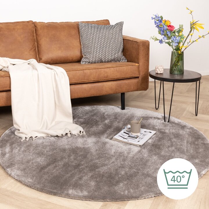 Waschbarer Viskose Teppich Rund - Vive Taupe