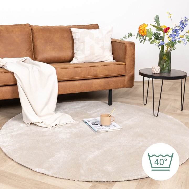 Waschbarer Viskose Teppich Rund - Vive Creme