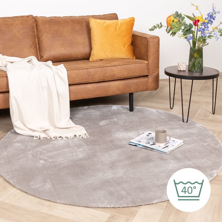 Waschbarer Viskose Teppich Rund - Vive Grau