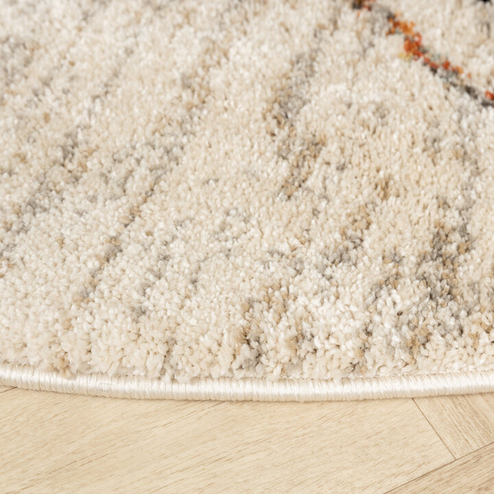 Hochflor Teppich Rund - Blend Lines Creme Bunt