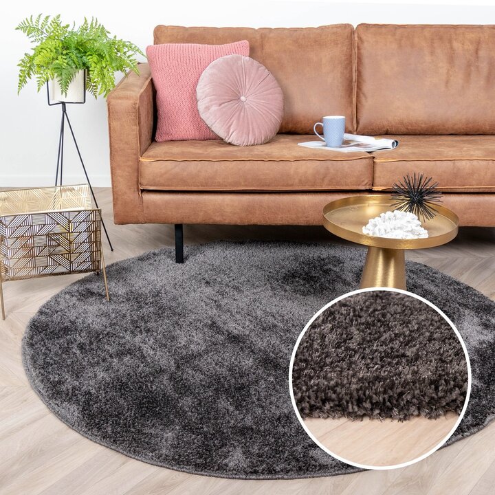 Hochflor Teppich Rund - Glazy Anthrazit