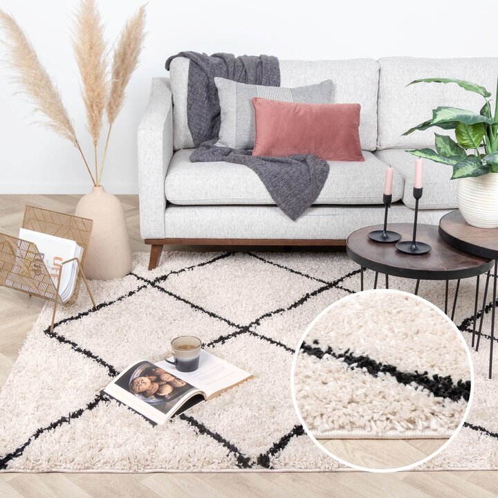 Teppich Hochflor - Sensa Lines Creme Schwarz