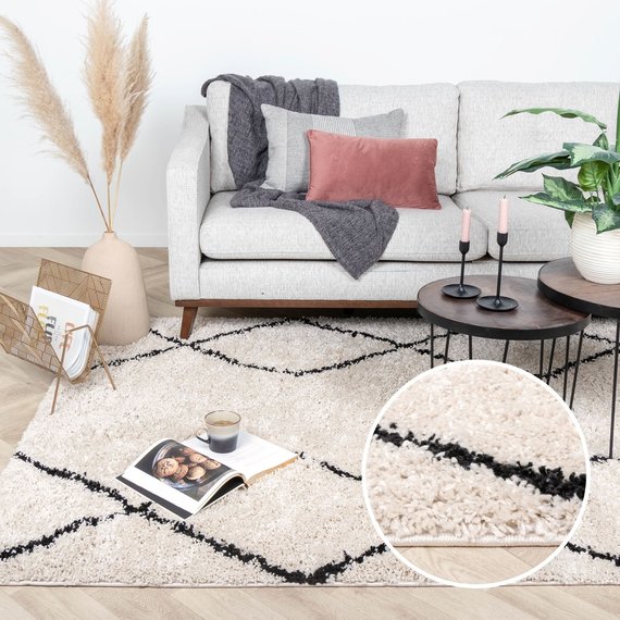 FRAAI | Home & Living Teppich Hochflor - Sensa Double Creme Schwarz