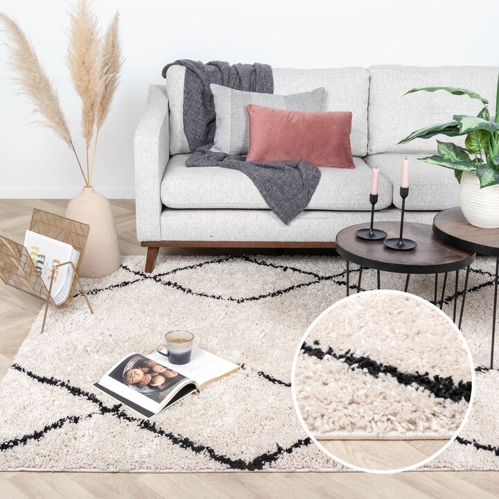 Teppich Hochflor - Sensa Double Creme Schwarz