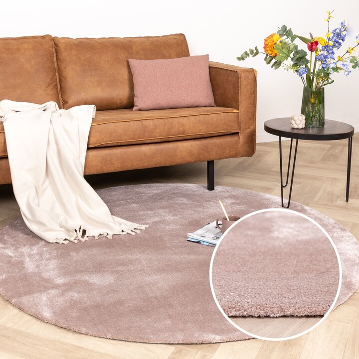 Waschbarer Viskose Teppich Rund - Vive Altrosa