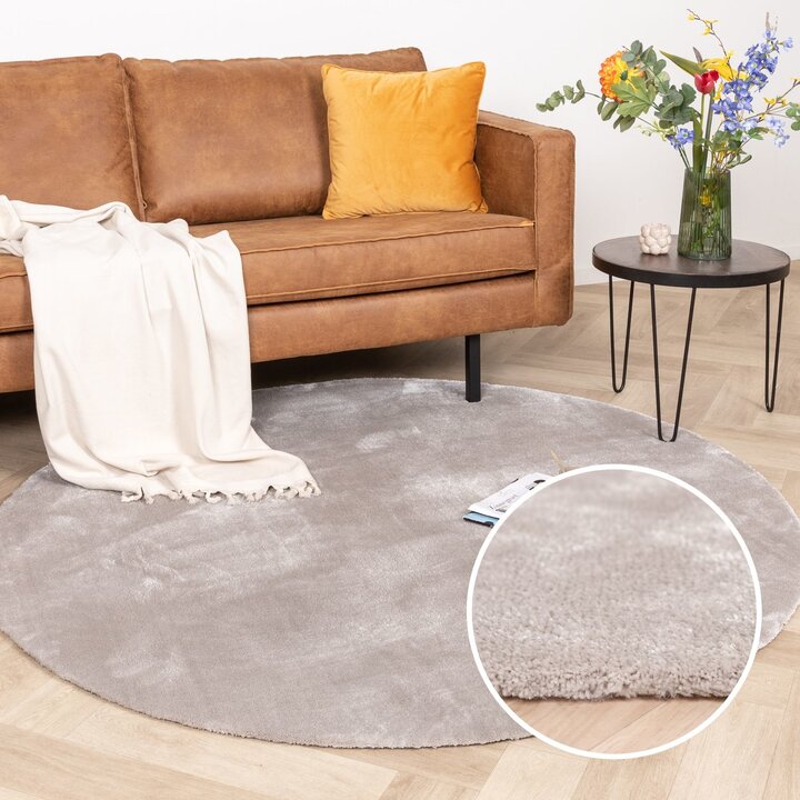 Waschbarer Viskose Teppich Rund - Vive Grau