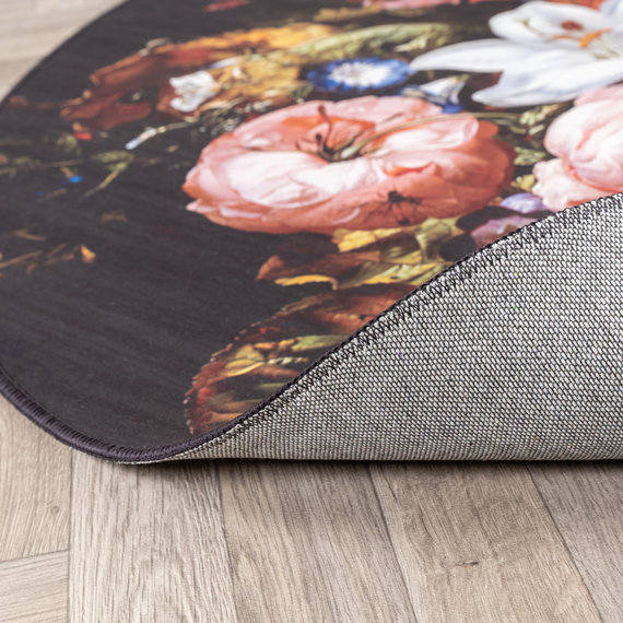FRAAI | Home & Living Teppich Floral Rund - Florine Schwarz Orange