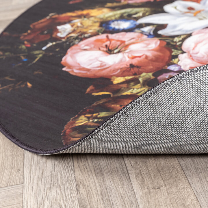 Teppich Floral Rund - Florine Schwarz Orange