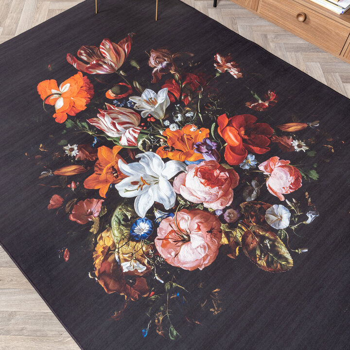 Teppich Floral - Florine Schwarz Orange