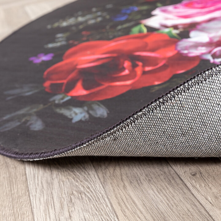 Teppich Floral Rund - Florine Schwarz Rosa