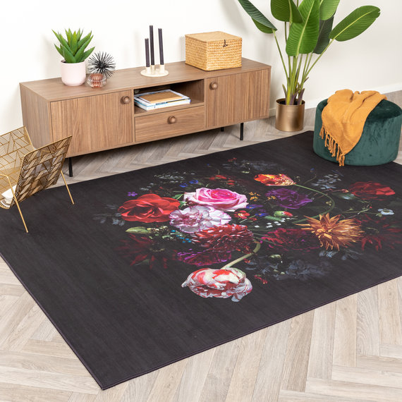 FRAAI | Home & Living Teppich Floral - Florine Schwarz Rosa