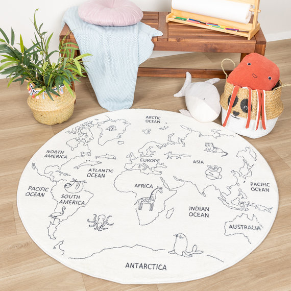 FRAAI | Home & Living Kinderteppich Rund - Globe Creme