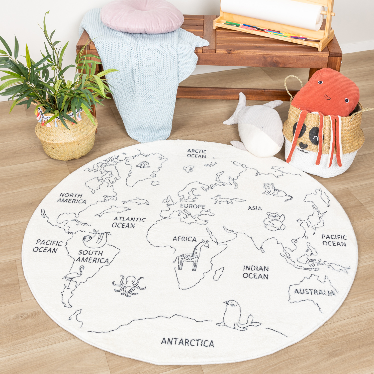 Kinderteppich Rund - Globe Creme