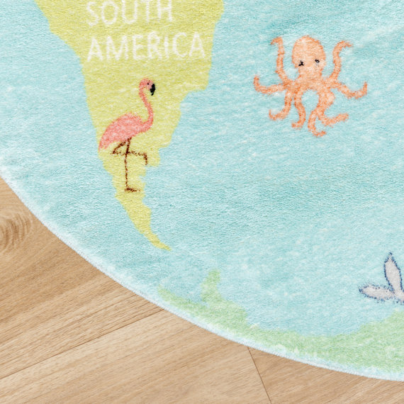 FRAAI | Home & Living Kinderteppich Rund - Globe Hellblau