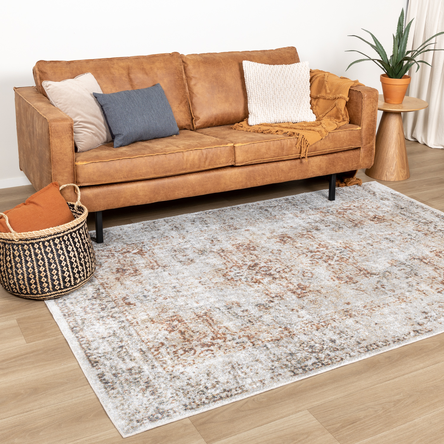 Waschbarer Teppich - Nova Medaillon Hellgrau