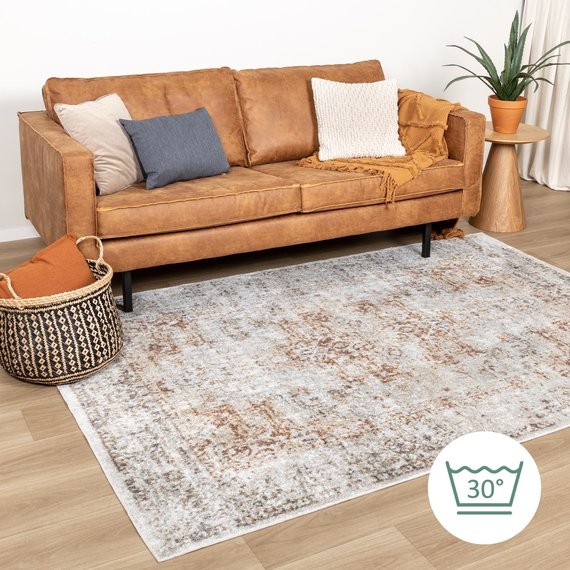 FRAAI | Home & Living Waschbarer Teppich - Nova Medaillon Hellgrau