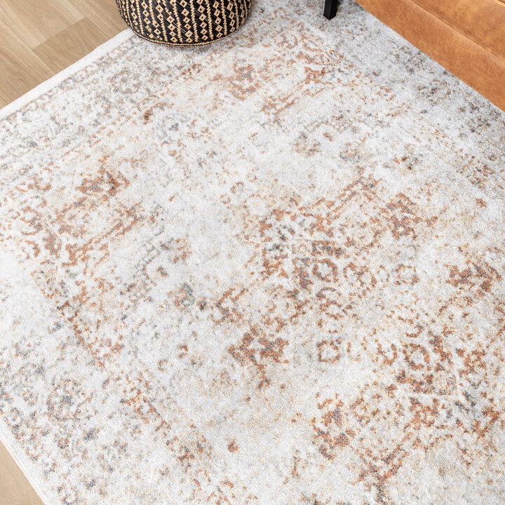 Waschbarer Teppich - Nova Medaillon Hellgrau