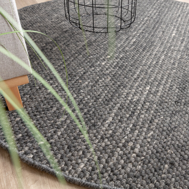 Wollteppich Rund - Feline Anthrazit Meliert