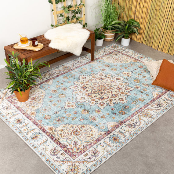 FRAAI | Home & Living Vintage Gartenteppich - Santo Medaillon Hellblau