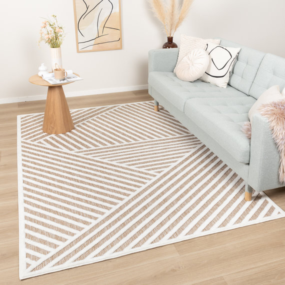FRAAI | Home & Living Teppich Modern - Nori Lines Weiß Taupe