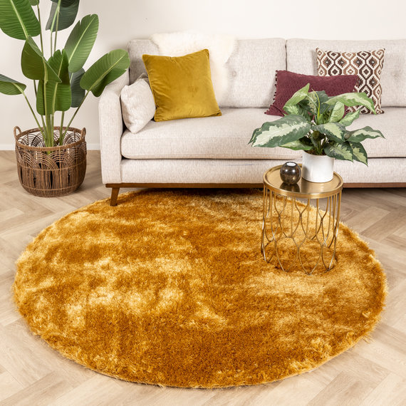 FRAAI | Home & Living Hochflor Teppich Rund - Glorious Gold Gelb