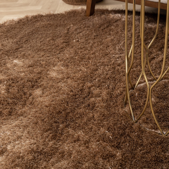 FRAAI | Home & Living Hochflor Teppich Rund - Glorious Taupe
