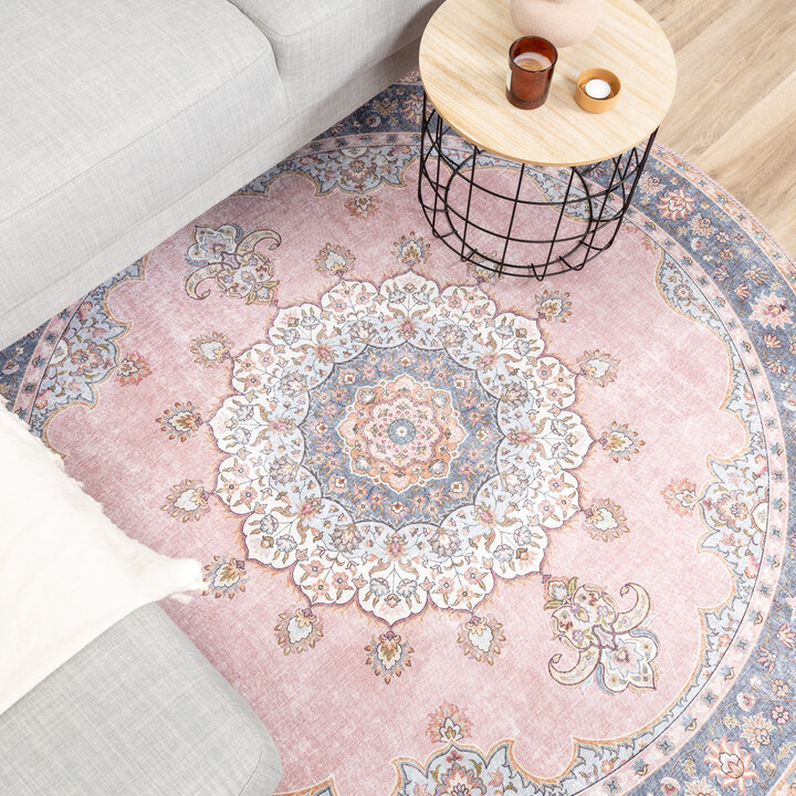 Teppich Vintage Rund - Lily Medaillon Rosa