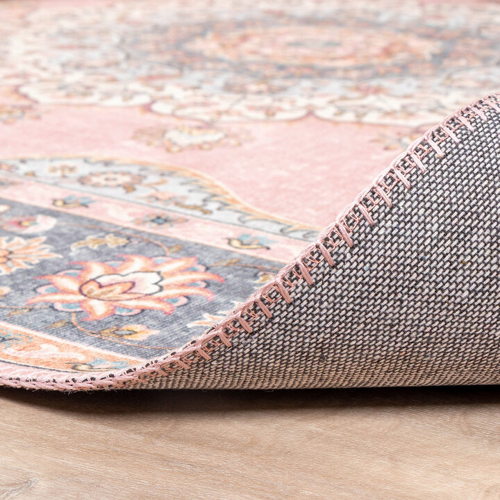 Teppich Vintage Rund - Lily Medaillon Rosa