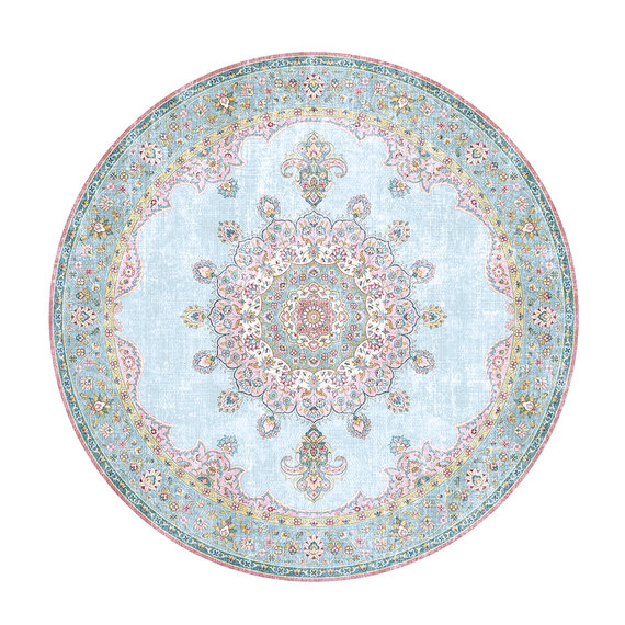 FRAAI | Home & Living Teppich Vintage Rund - Lily Medaillon Hellblau Türkis