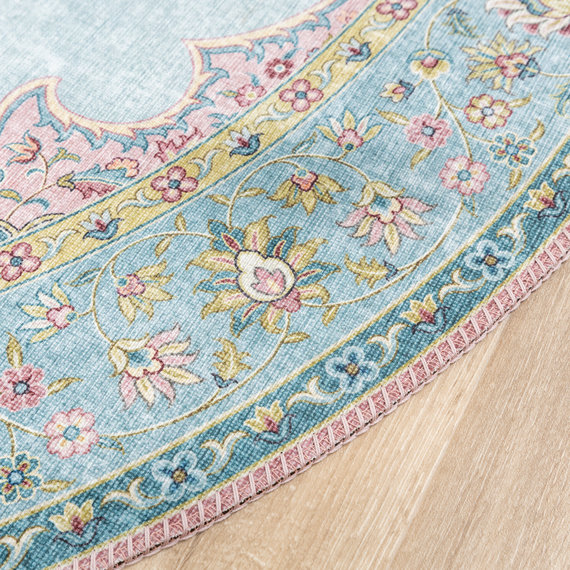 FRAAI | Home & Living Teppich Vintage Rund - Lily Medaillon Hellblau Türkis