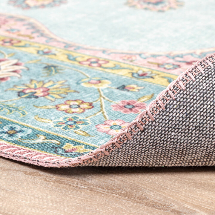 Teppich Vintage Rund - Lily Medaillon Hellblau Türkis