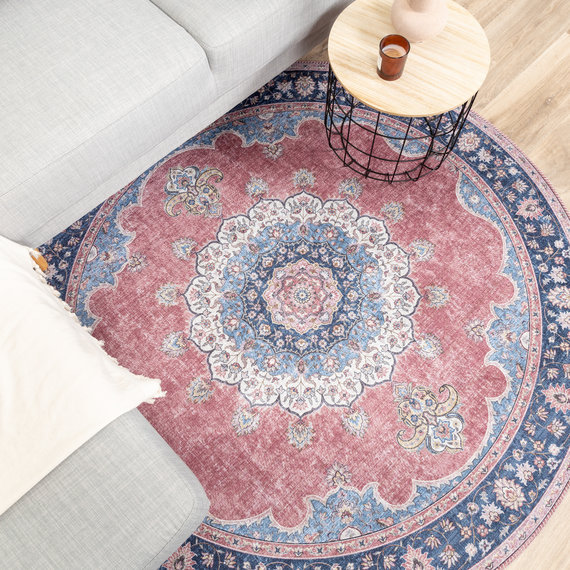 FRAAI | Home & Living Teppich Vintage Rund - Lily Medaillon Rot Rosa