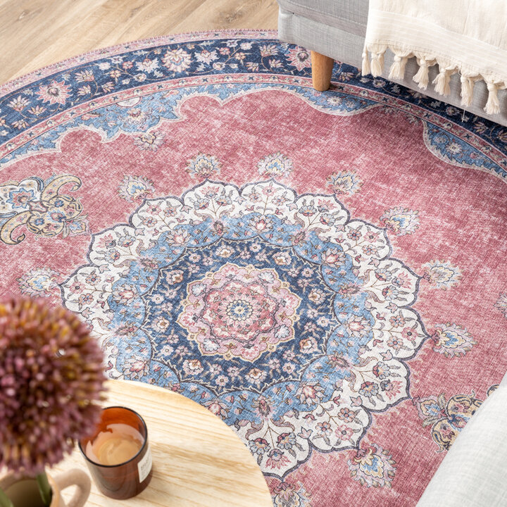 Teppich Vintage Rund - Lily Medaillon Rot Rosa