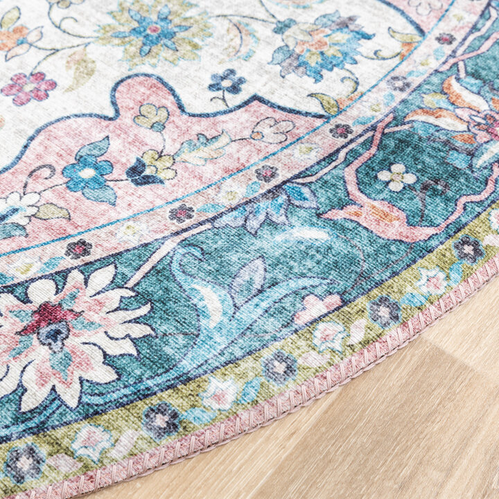 Teppich Vintage Rund - Lily Oriental Blau Rosa