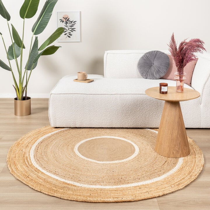 Jute Teppich Rund - Mirai Circle Weiss Natur