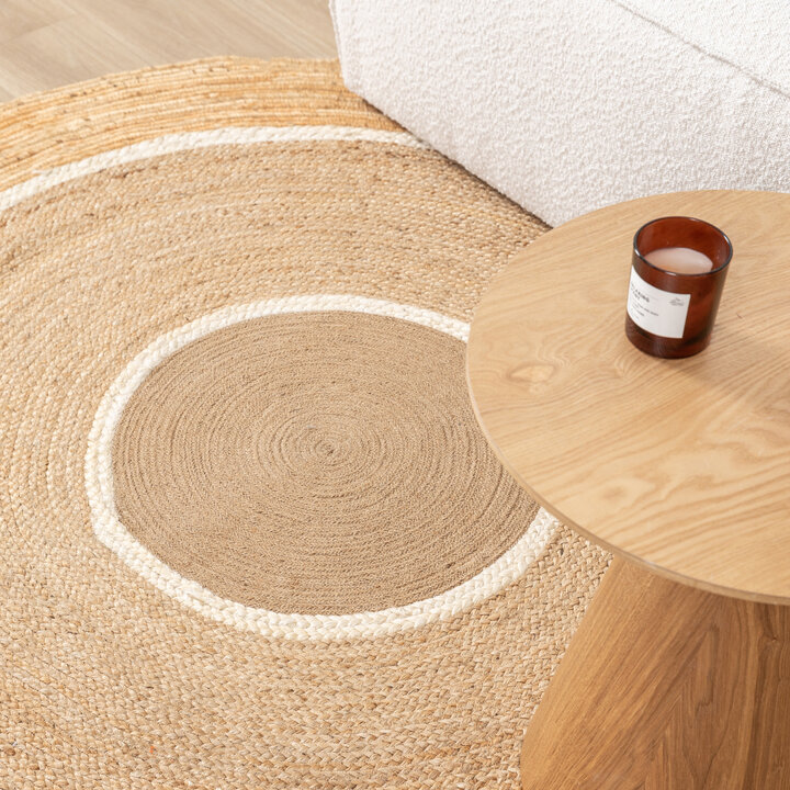 Jute Teppich Rund - Mirai Circle Weiss Natur