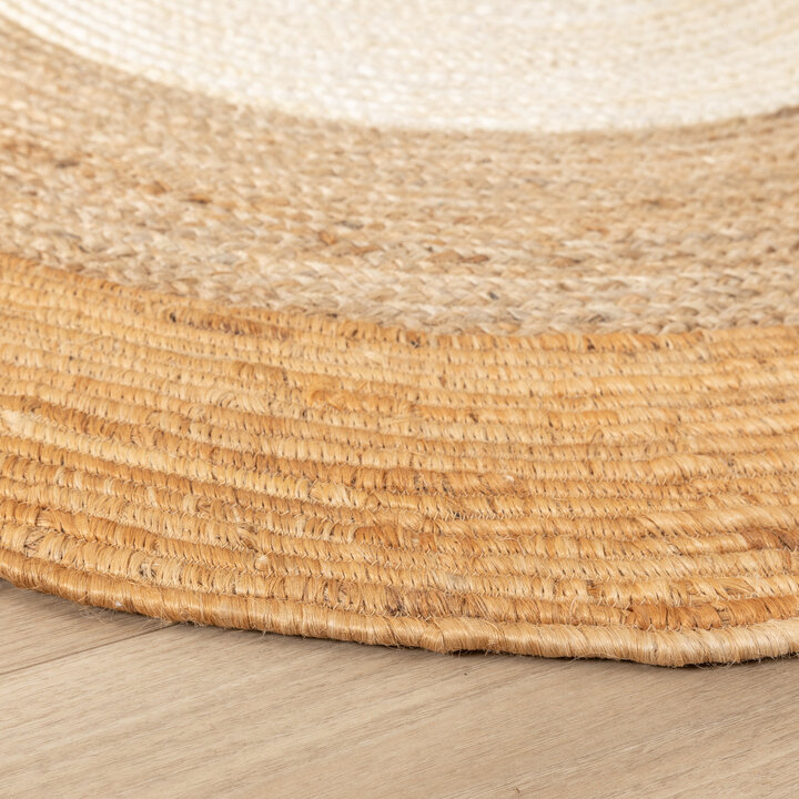 Jute Teppich Rund - Mirai Border Weiss Natur
