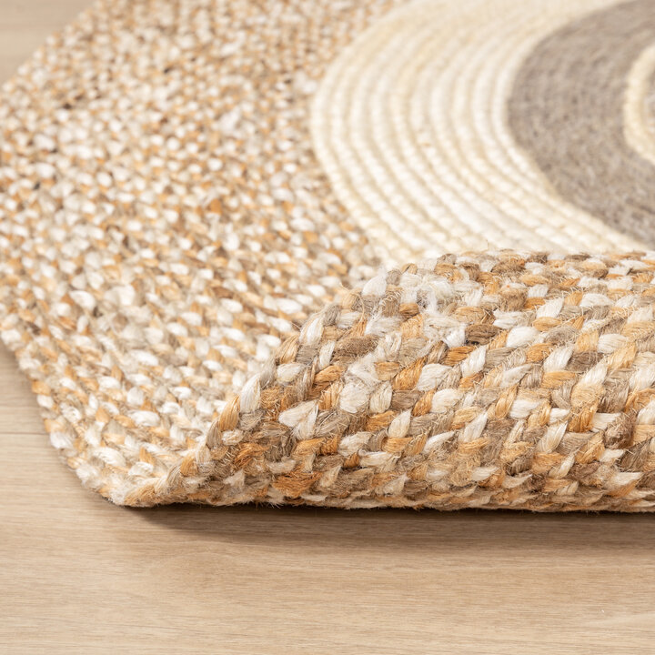 Jute Teppich Rund - Mirai Border Weiss Melange