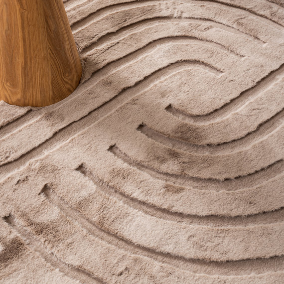 FRAAI | Home & Living Hochflor Teppich Rund - Carvy Curves Taupe